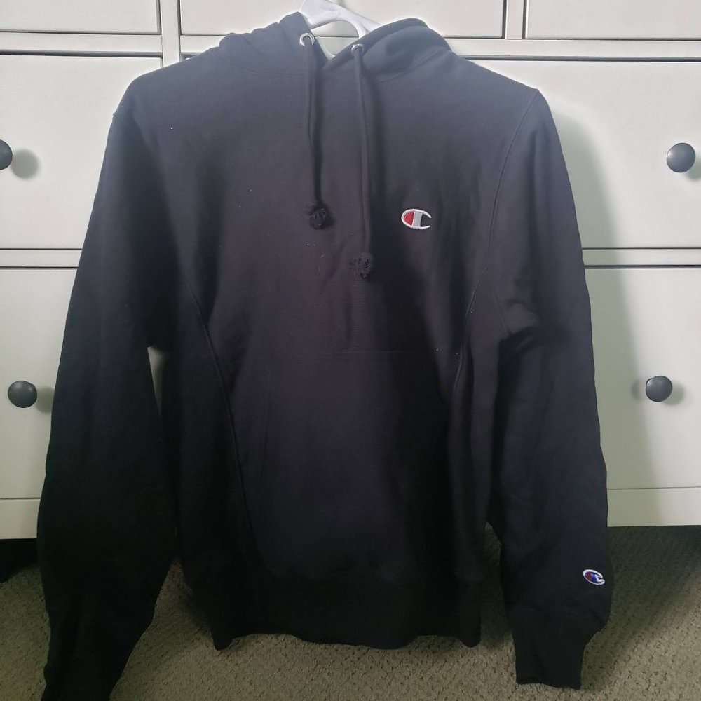 Champion Black Reverse Weave Logo Hoodie